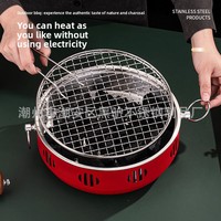 Barbecue portable rond au charbon de bois, mini barbecue avec poignées pliables, pour camping, pique-nique, extérieur, cuisinière au charbon de bois pour table.