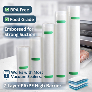 Rouleaux de scellage <span class=keywords><strong>sous</strong></span> <span class=keywords><strong>vide</strong></span> gaufrés sans BPA compatibles <span class=keywords><strong>FoodSaver</strong></span> PA/PE 7 couches co-extrudées pour viande et fruits de mer - Product Image 1