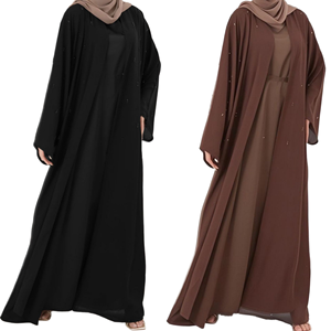 High Quality Traditional Dubai Turkey Islamic Breathable Wedding Autumn/Spring Chiffon Open Abaya with Embellishments - Product Image 1