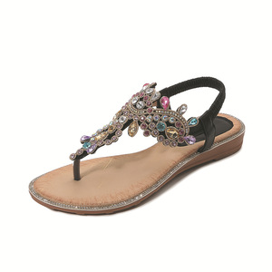 Sandalias Planas para Mujer, Verano, Punta Abierta, Decoradas con Pedrería, Cierre de Correa, Tendencia de Moda, Forro de PU Acolchado, Suela de Goma, Venta al Por Mayor - Product Image 4
