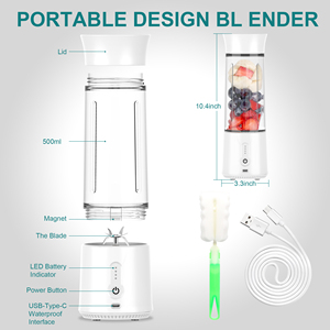 500ml BPA Miễn Phí Cá Nhân USB Di Động USB Có Thể Sạc Lại Du Lịch Sinh Tố Máy Ép Trái Cây Máy Xay Sinh Tố Tay Mixer Máy Xay Sinh Tố Xách Tay Mini Máy Xay Sinh Tố - Product Image 3
