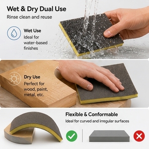 Fournisseur OEM de tampons à <span class=keywords><strong>poncer</strong></span> en éponge 120x100x12mm, éponge abrasive douce au toucher pour le polissage des surfaces courbes - Product Image 3
