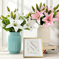Bouquet de 3 tiges de lys artificiels en PVC souple de qualité supérieure pour la décoration intérieure, les mariages et les bouquets de mariée, plante artificielle en gros