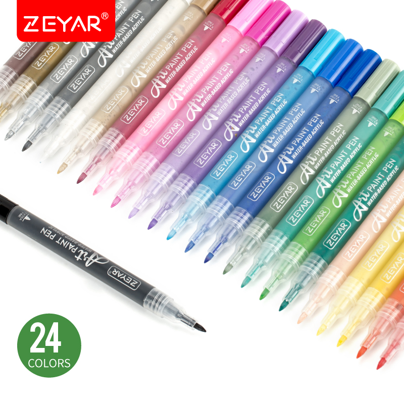 ZEYAR, акриловые ручки для рисования, сверхтонкие чернила на водной основе, 24 цвета, маркер для рисования на скалах, Лидер продаж на Amazon