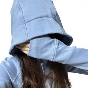 Sweat-shirt de yoga de luxe Streetwear 400GSM épais délavé à l'acide avec impression en relief, coupe ajustée, doublure polaire, veste en spandex à capuche, haut de sport - Product Image 1