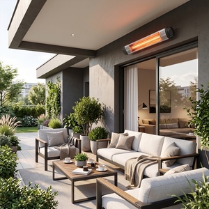 Calentador de Patio Moderno de Acero con Domo de Gas, Calentador Exterior de Pared - Product Image 1