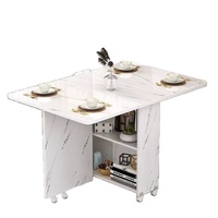 Table à manger pliante extensible en bois avec étagère de rangement, design moderne et minimaliste, multifonctionnelle, compacte pour cuisine et salle à manger