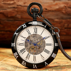 Orologio da Tasca Meccanico Automatico di Lusso con Catena, Numeri Romani Scheletrati Stile Steampunk, Ciondolo per Uomo, Regalo per Papà - Product Image 1