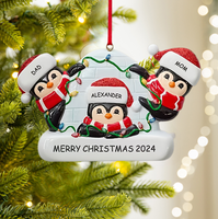 Ornement de Noël personnalisé en résine de haute qualité, imprimé en 4 couleurs, cadeau de Noël, pendentif pour arbre de Noël, adorable famille de pingouins