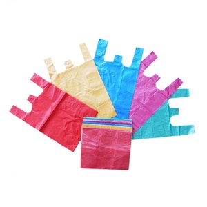 Sacs de courses pliables en plastique jetables personnalisés, colorés, en forme de T-shirt - Product Image 4