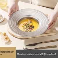 Assiette à pâtes en acier inoxydable de style coréen, design luxueux, élégant, moderne et minimaliste, compatible micro-ondes, pour restaurants.