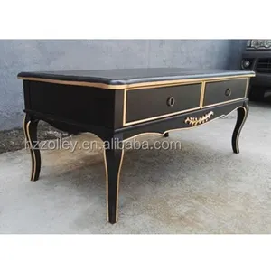 Nieuwe Klassieke Chinese Design Meubels Goedkoop Hout Zwarte Salontafel Met Gouden Lijn