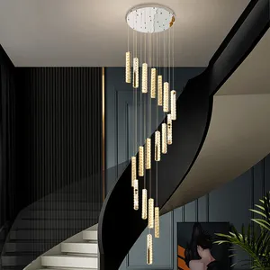 Long Chandeliers Pendant Lamp Luxury Crystal Chandelier Long Double Entry Stair Light Decorative Crystal Led Pendant