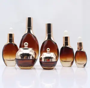 luxury cosmetics bottles and jars set glass 50ml 100ml 120ml lotion serum packaging bottle 10g 30g glass cream jar