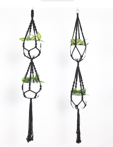 Hot Sale Boho Black Plant Hanger Hanging <b>Basket</b> with Wood Beads and Tassels <b>for</b> Garden Home Decor - Product Image 3