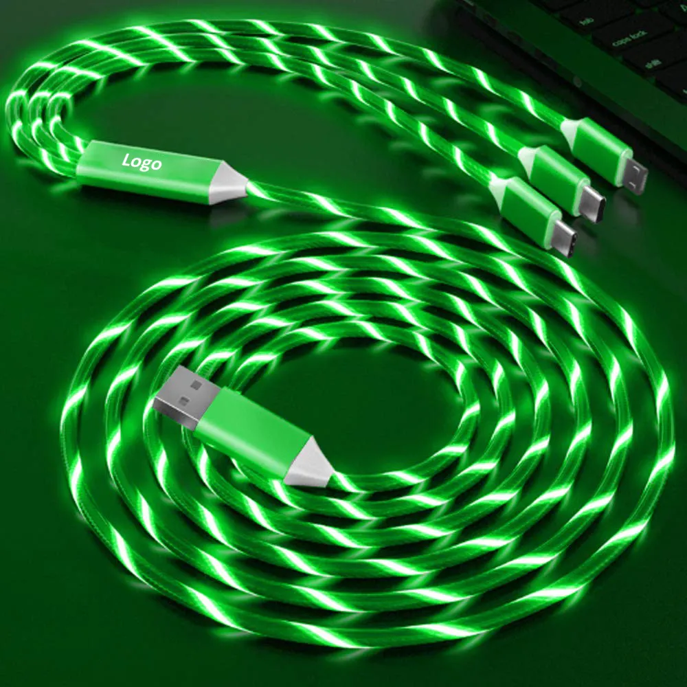 High Speed Led Glow Flowing Charger 3 in 1 USB Cable Type C Led Color Light Bulb With Cable LED