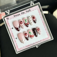 Prix de gros 10 pièces/boîte Faux ongles artificiels de haute qualité, forme amande courte, à presser, taille petite, faits à la main 3D
