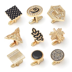 高級ゴールドメッキゴールドシルバーカラーメタルカフリンクスとネクタイクリップセットカスタムロゴシャツボタンメンズウェディングギフト - Product Image 4