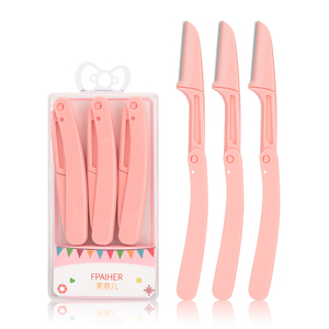 Lot de 3 rasoirs portables pliables roses mignons <span class=keywords><strong>pour</strong></span> le <span class=keywords><strong>visage</strong></span>, mini-tondeuses à sourcils, stylos de microblading, lames de <span class=keywords><strong>rasoir</strong></span> <span class=keywords><strong>pour</strong></span> l'épilation faciale - Product Image 3
