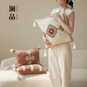 Coussin en coton et lin brodé pour la maison, l'hôtel, coussin de canapé chinois en jacquard, coussin de soutien lombaire pour la chambre à coucher, coussin d'appoint pour le salon - Product Image 5