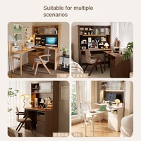 Bureau d'angle multifonctionnel rotatif en bois massif, style minimaliste moderne, bibliothèque pliable, poste de travail compact pour la maison ou le bureau SZ023