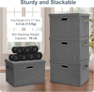 3 Pack Rectangle Canvas Collapsible Storage <b>Bins</b> 100L Foldable with <b>Lids</b> for Office & Closet Organizer - Product Image 3