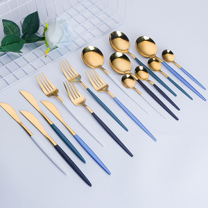 Gold Titanium Plated Stainless Steel Steak Knife <b>Fork</b> <b>Spoon</b> <b>Set</b> 4 Piece Western Cutlery For Business Gifts - Product Image 4