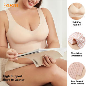 7列ボタン付きプッシュアッププラスサイズブラ 女性用 スムースシームレスミニマイザーブラ ギャザー入り たるみ防止 フル薄型カップ ワイヤレスブラ - Product Image 3