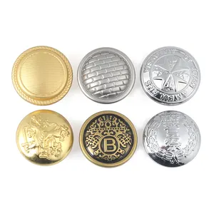 Custom Engraved Logo Uniform Coat Button Metal Brass Gold Round Sewing Dome Shank Buttons for Blazer Clothing