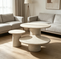 Ensemble de tables basses en travertin naturel avec bord sculpté, durable, moderne, style Wabi Sabi, table d'appoint en pierre, décoration de salon