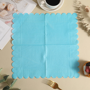 Paper Napkins 250mmx250mm Blue Scallop Edge Disposable For Birthday Parties - Product Image 3