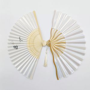 Abanico de Mano de Bambú con Buen Diseño, 21 cm 8 Pulgadas, Económico, Mango de Bambú, Impresión en Seda Blanca, para Fiestas y Bodas - Product Image 6