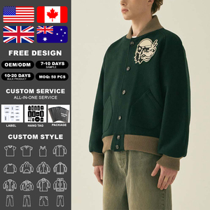 KingSen Custom Heavyweight Wool Blend Varsity Jacket For Men Loose Fit Cartoon Patch <b>Button</b> Down Baseball Jacket Winter Coat - Product Image 2