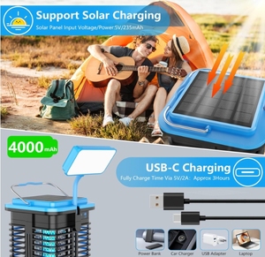 Matamosquitos Eléctrico Inalámbrico con Energía Solar de 4000 mAh, Trampa para Mosquitos y Polillas con Luz Azul Recargable para Patio - Product Image 2