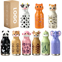 Bouteille isotherme en acier inoxydable à double paroi pour enfants, forme de dessin animé mignonne, double usage avec paille et ouverture directe, compatible porte-bouteille
