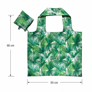 Sac de courses pliable avec pochette, sac de shopping portable en nylon écologique, imprimé feuille de palmier, logo personnalisé, vente en gros - Product Image 2