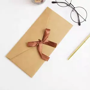 カスタムウォレット封筒ギフトグリーティングカードセット包装封筒リボンネクタイ付き特殊紙封筒