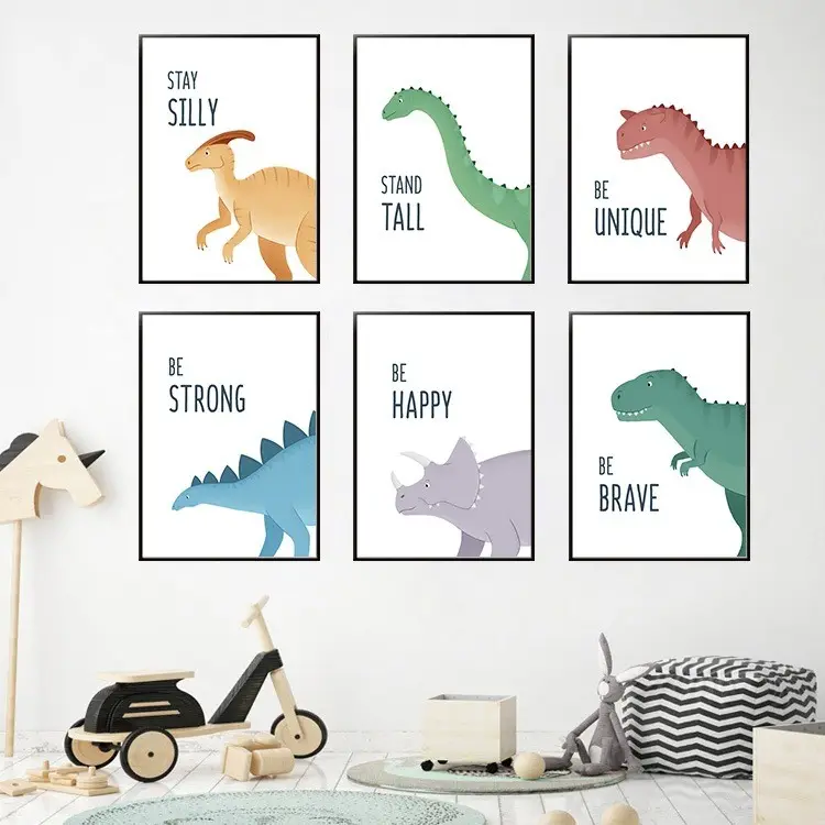 Cute Cartoon Animal Painting Decorative Picture Children's Room Kindergarten Framed Wall Art Kids