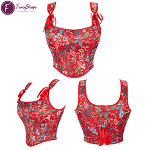 Haut Corset Vintage Jacquard Floral pour <span class=keywords><strong>Femme</strong></span>, Esthétique Renaissance, Bustier Fairycore, Corsage à Baleines, Débardeur Rétro à Lacets - Product Image 1