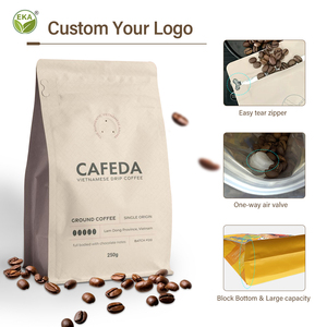 Custom Printed Glossy Metallic Finishing <strong>Zip</strong> Lock Block Bottom <strong>Pouch</strong> 250g 500g Food Plastic Bag Roasted Coffee Packaging - Product Image 4