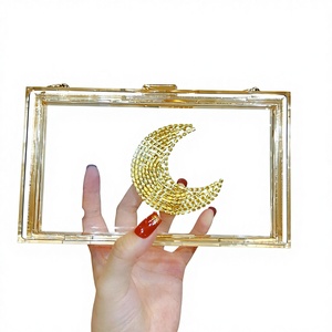 New Cross-Border Women's Fashion Simple Rhinestone Box Shoulder Slung <b>Chain</b> <b>Handbag</b> Zip Closure Polyester for Dinner Use Tanjing - Product Image 1