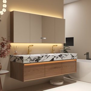 Modern walnut color storage <b>mirror</b> cabinet pattern washbasin hanging cabinet bathroom cabinet with defogging function - Product Image 2