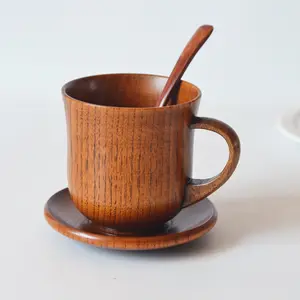 Groothandel Hoge Kwaliteit Houten Servies Creatieve Houten Kopjes Schotels Lepels Drie Sets Koffie Melk Anti-Brandwonden Cups Set