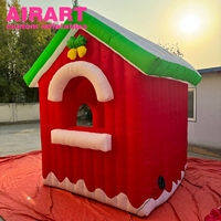 Maison de Noël gonflable personnalisée avec toit vert et murs rouges, abri gonflable du Père Noël, maison de vacances avec arche traversable