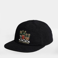 Topi Snapback 5 Panel Kain Korduroi dengan Logo Bordir Datar Tanpa Struktur Warna Hitam Kustom