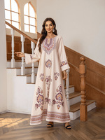 Robe longue ample à col rond imprimée avec strass et perles pour femmes musulmanes, manches longues, style décontracté et modeste, vente en gros Moyen-Orient