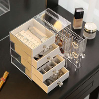 Tiroir en plastique multifonctionnel Boîte de rangement pour bijoux Porte-cosmétiques rectangulaire pour boucles d'oreilles Bagues Colliers Rangement pour coiffeuse