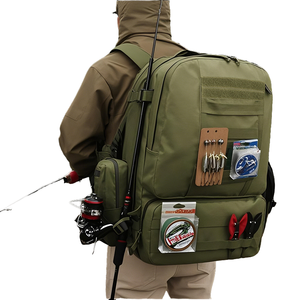 Sac à dos de pêche tactique à deux couches de 50 L en gros, en nylon imperméable avec fermeture éclair, porte-cannes, organisateur de matériel, kayak en eau salée - Product Image 1