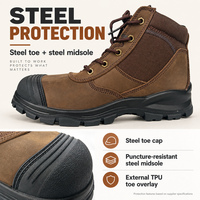 Bottes de sécurité personnalisées à embout d'acier en cuir nubuck marron, tissu Oxford, fermeture éclair latérale, semelle intermédiaire en acier anti-perforation, semelle PU TPU, vente en gros