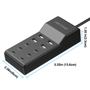 VINISEM 4A6C Regleta <span class=keywords><strong>de</strong></span> alimentación inteligente <span class=keywords><strong>de</strong></span> 10 tomas USB y Tipo-C para oficina/portátil, multi-carga para teléfono, negra con enchufes US/UK/EU - Product Image 6